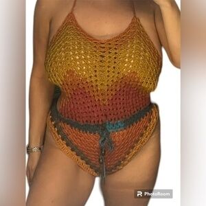 New handmade crochet granny square festival bodysuit romper